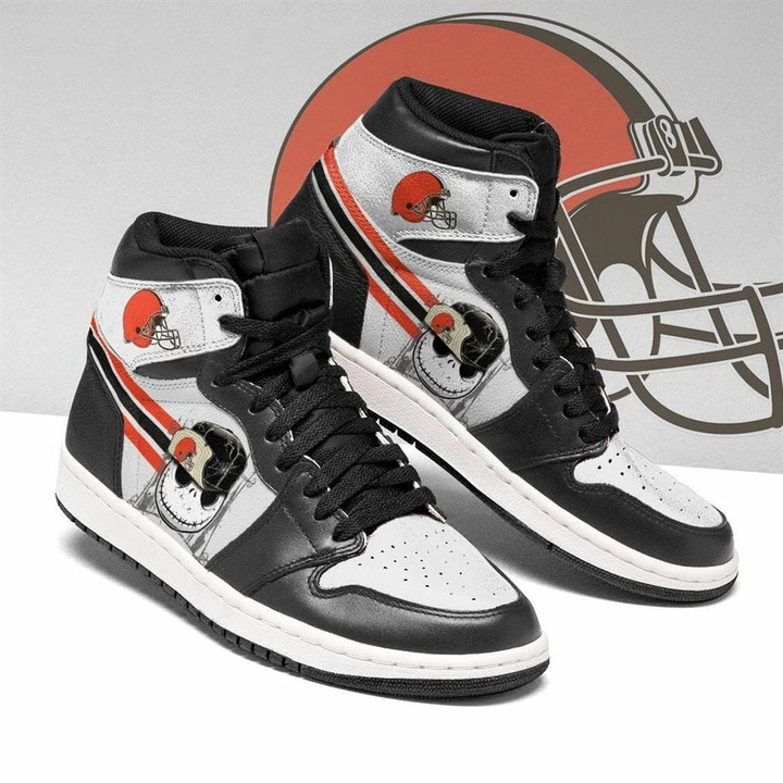 Air JD Hightop Shoes NFL Cleveland Browns Jack Skellington Air Jordan 1 High Sneakers