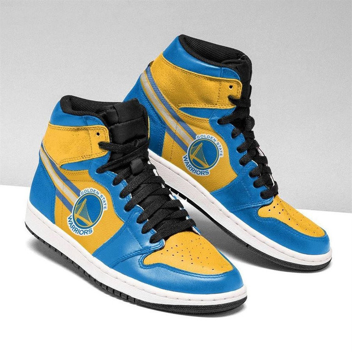 Air JD Hightop Shoes NBA Golden State Warriors Gold Blue Air Jordan 1 High Sneakers V1