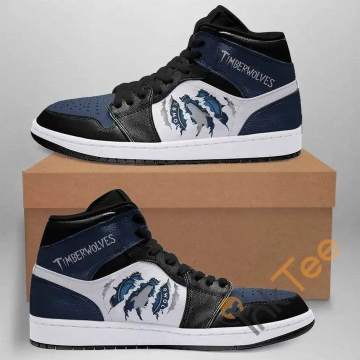 Air JD Hightop Shoes NBA Minnesota Timberwolves Blue Black Scratch Air Jordan 1 High Sneakers