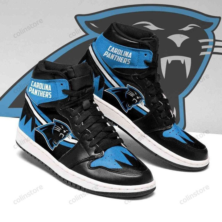Air JD Hightop Shoes NFL Carolina Panthers Black Blue Air Jordan 1 High Sneakers