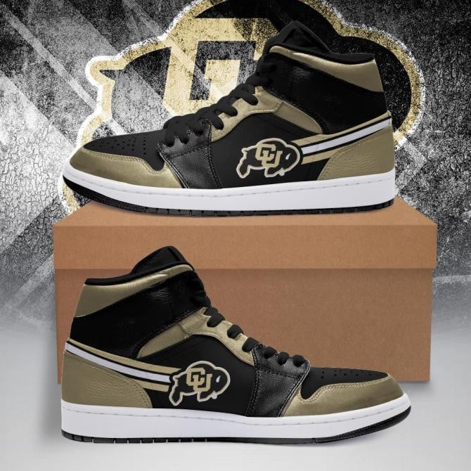 Air JD Hightop Shoes NCAA Colorado Buffaloes Gold Black Air Jordan 1 High Sneakers