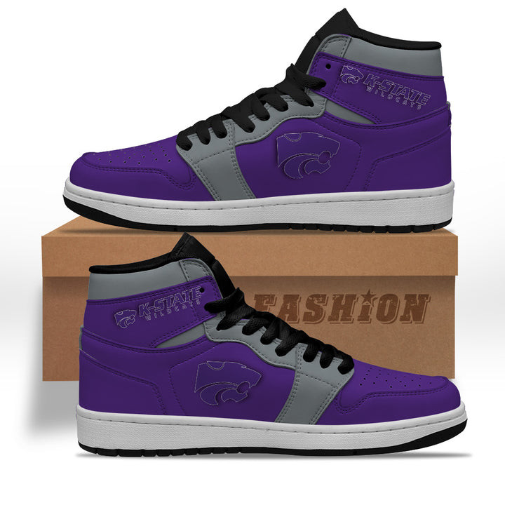 Air JD Hightop Shoes NCAA Kansas State Wildcats Purple Silver Air Jordan 1 High Sneakers