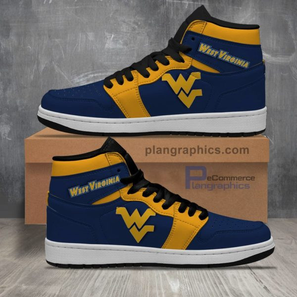 Air JD Hightop Shoes NCAA West Virginia Mountaineers Blue Gold Air Jordan 1 High Sneakers