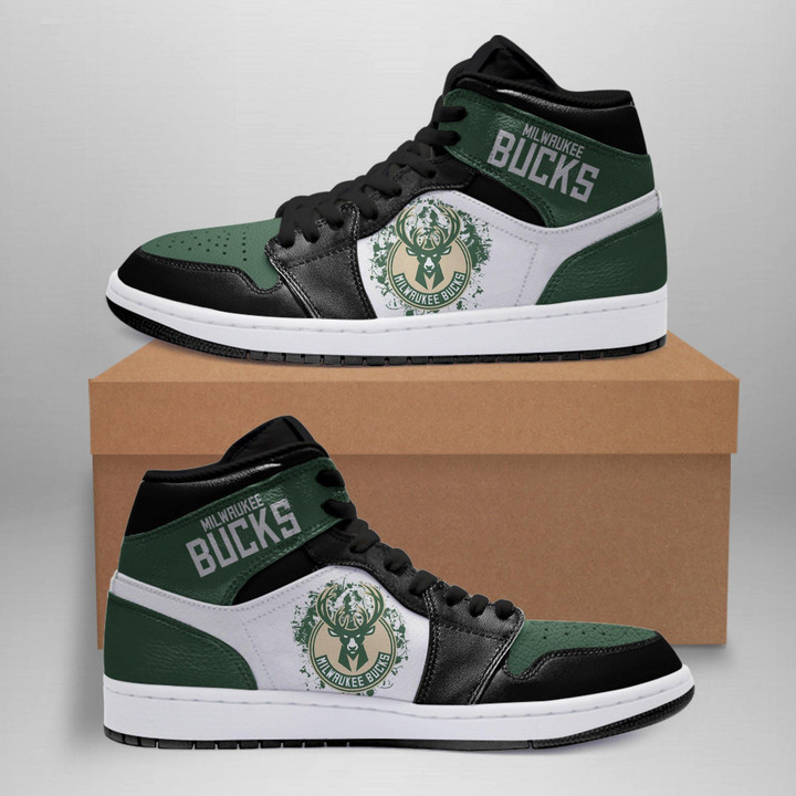 Air JD Hightop Shoes NBA Milwaukee Bucks Green Black Air Jordan 1 High Sneakers V2