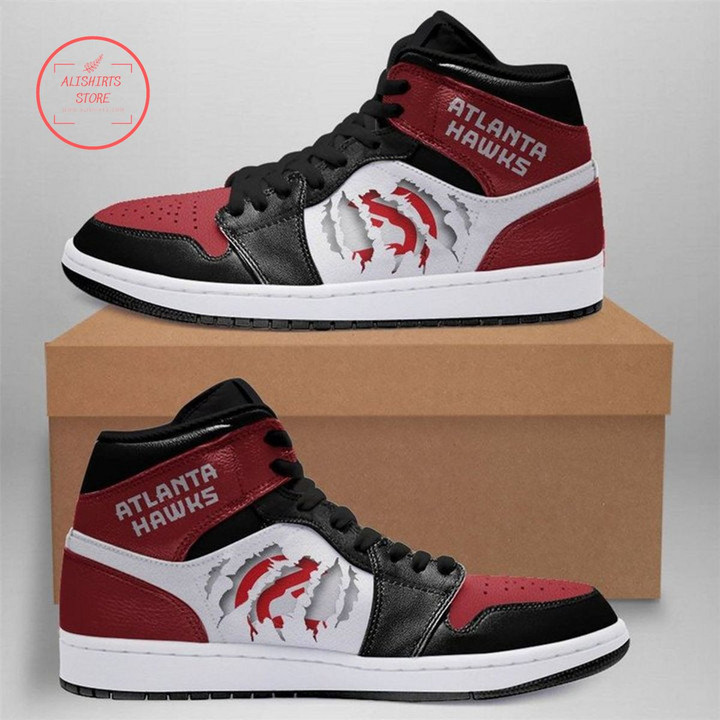 Air JD Hightop Shoes NBA Atlanta Hawks Red Black Scratch Air Jordan 1 High Sneakers