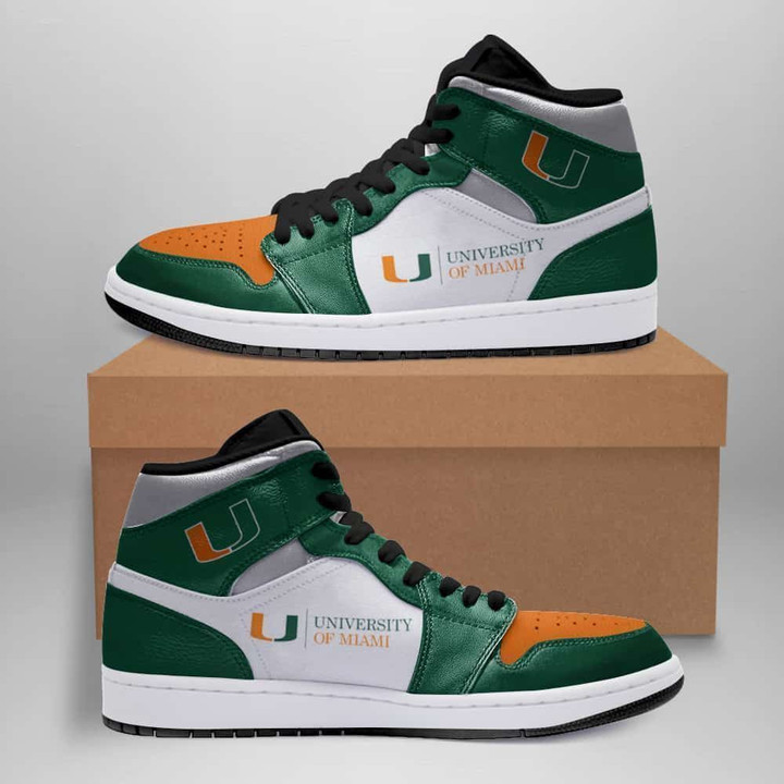 Air JD Hightop Shoes NCAA Miami Hurricanes Green White Air Jordan 1 High Sneakers V2