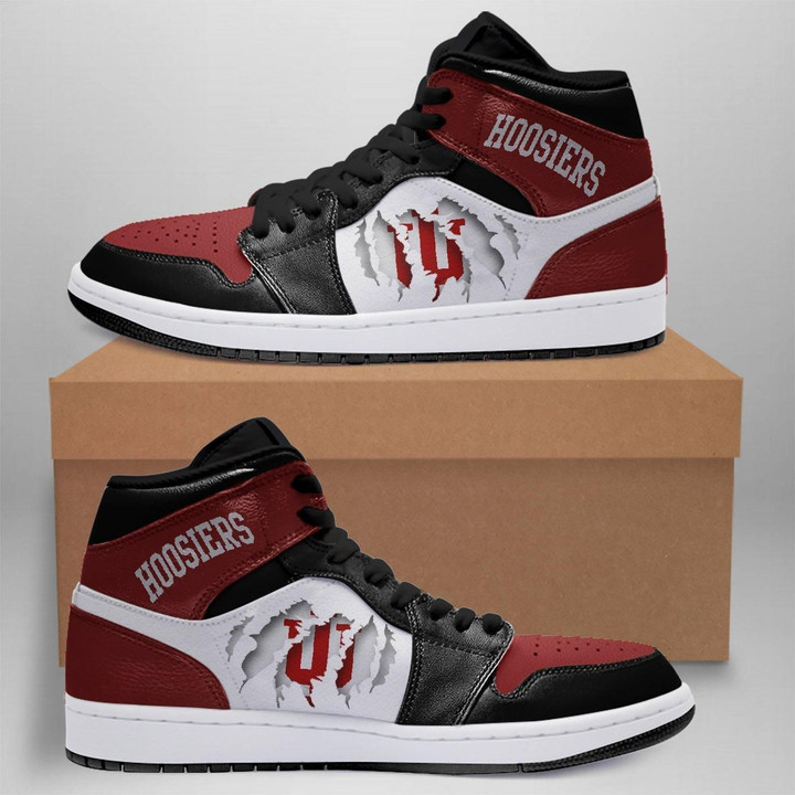 Air JD Hightop Shoes NCAA Indiana Hoosiers Black Crimson Scratch Air Jordan 1 High Sneakers