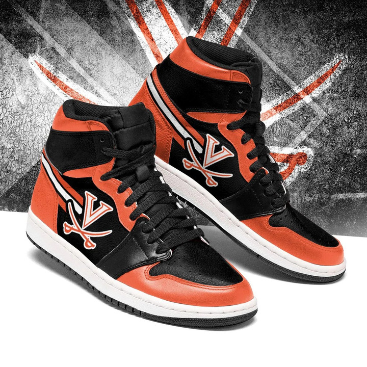 Air JD Hightop Shoes NCAA Virginia Cavaliers Orange Black Air Jordan 1 High Sneakers V2