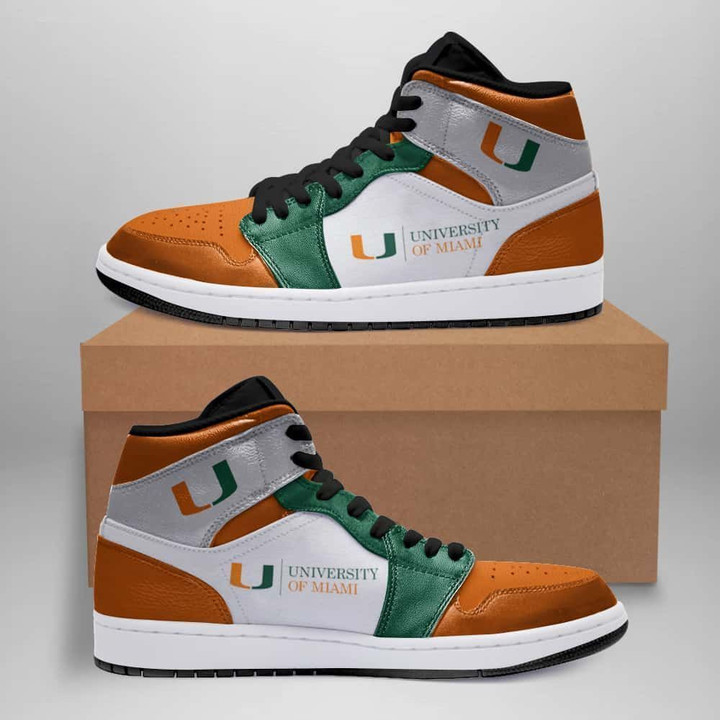 Air JD Hightop Shoes NCAA Miami Hurricanes Orange Grey Air Jordan 1 High Sneakers V2