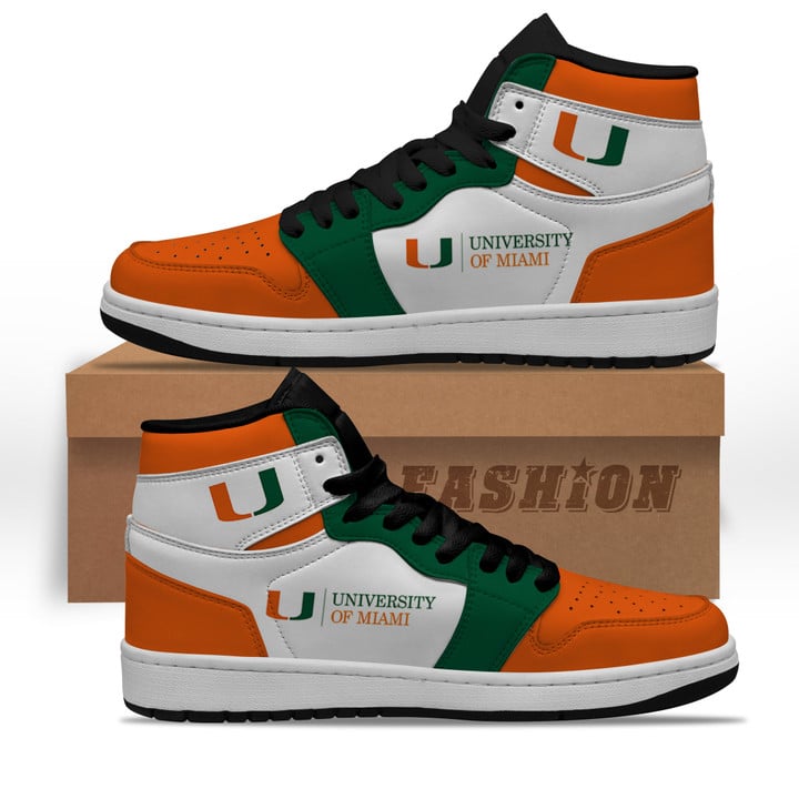 Air JD Hightop Shoes NCAA Miami Hurricanes Orange Grey Air Jordan 1 High Sneakers V2