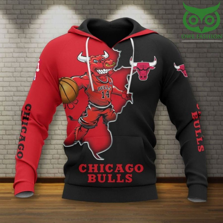 NBA Chicago Bulls Red Black Mascot Scratch Pullover Hoodie AOP Shirt ath-hd-0607