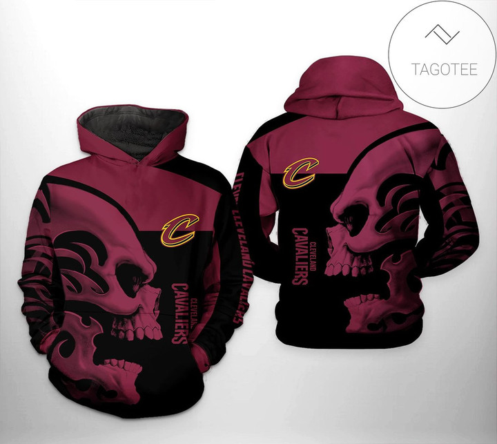 NBA Cleveland Cavaliers Black Wine Skull Pullover Hoodie V2 AOP Shirt ath-hd-0607