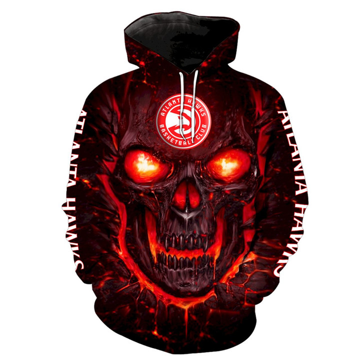 NBA Atlanta Hawks Red Black Skull Pullover Hoodie V2 AOP Shirt ath-hd-0607