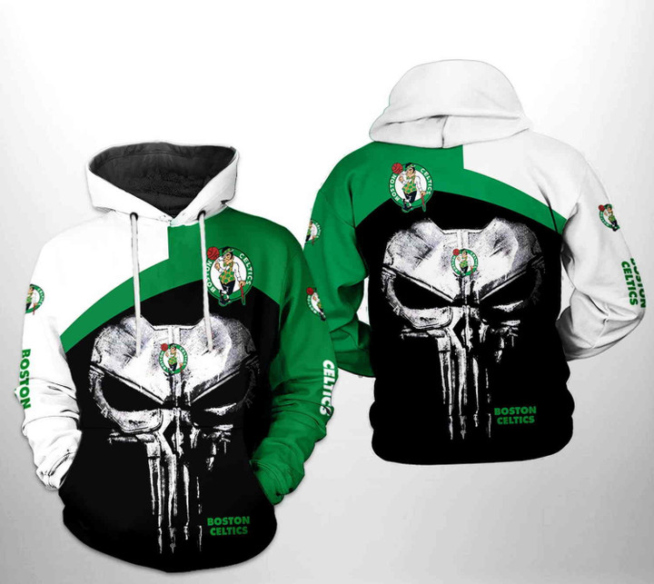 NBA Boston Celtics Black Green Punisher Skull Pullover Hoodie AOP Shirt ath-hd-0607