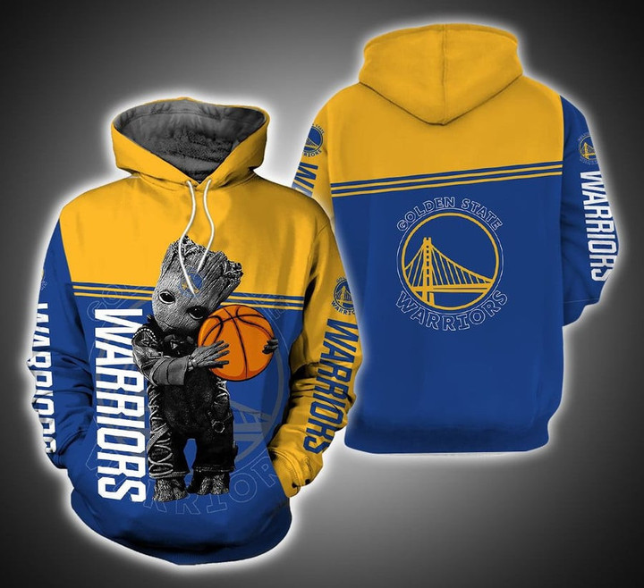 NBA Golden State Warriors Blue Yellow Baby Groot Pullover Hoodie AOP Shirt ath-hd-0607
