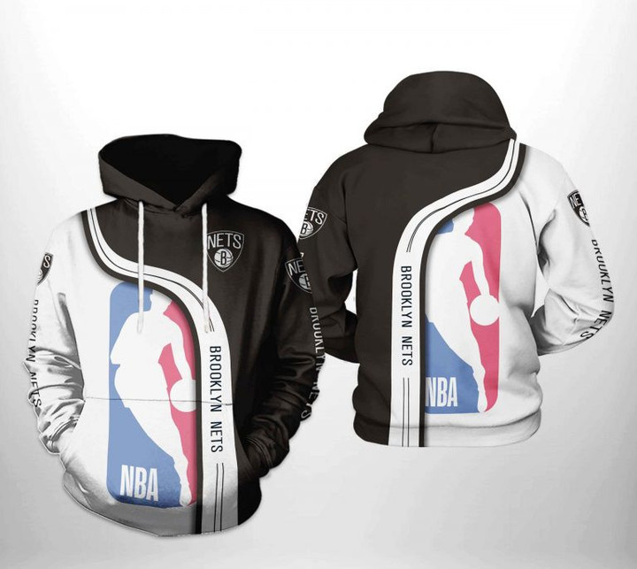 NBA Brooklyn Nets Black White Highway Pullover Hoodie AOP Shirt ath-hd-0607