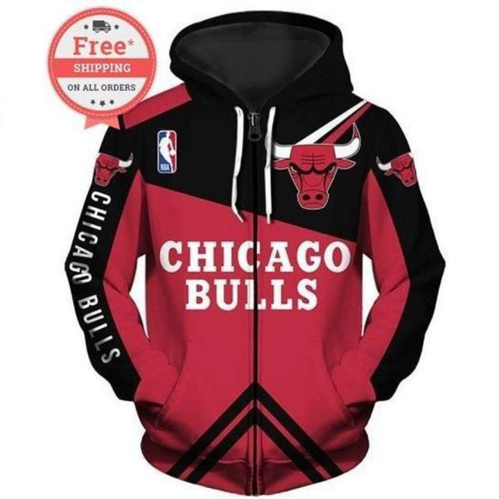 NBA Chicago Bulls Red Black Pullover Hoodie V5 AOP Shirt ath-hd-0607