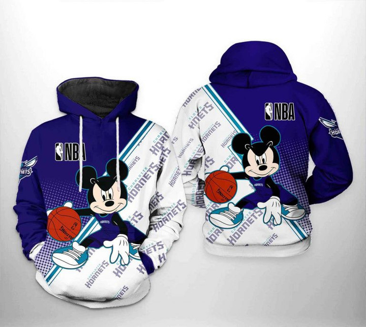 NBA Charlotte Hornets White Dark Purple Mickey Pullover Hoodie AOP Shirt ath-hd-0607