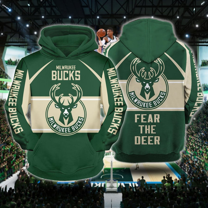 NBA Milwaukee Bucks Green Cream Fear The Deer Stand With Us Pullover Hoodie AOP Shirt ath-hd-0607
