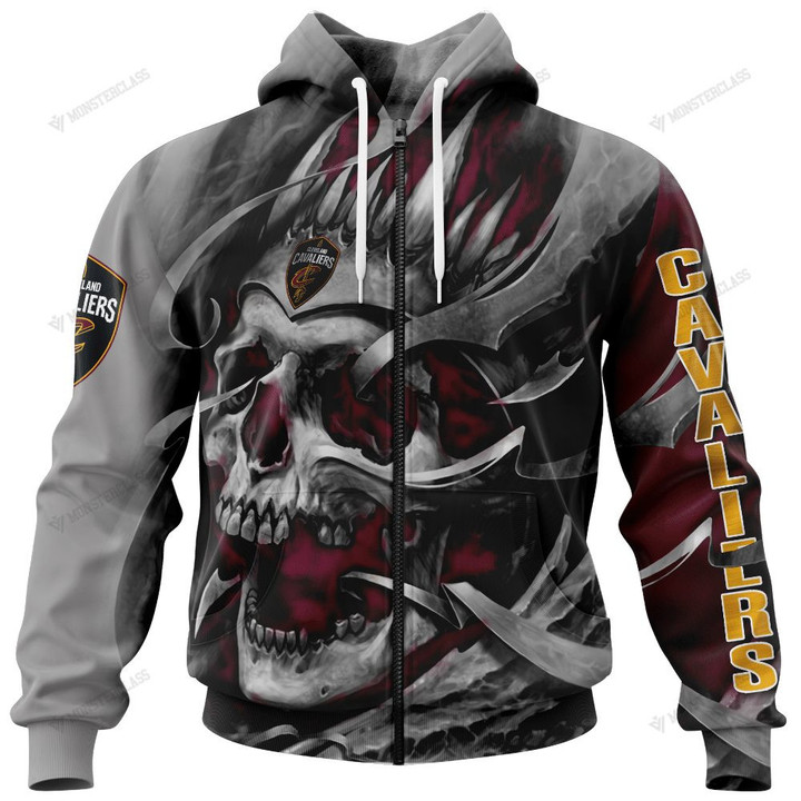 NBA Cleveland Cavaliers Custon Name Number Wine Gray Skull Zip Up Hoodie AOP Shirt ath-hd-0607