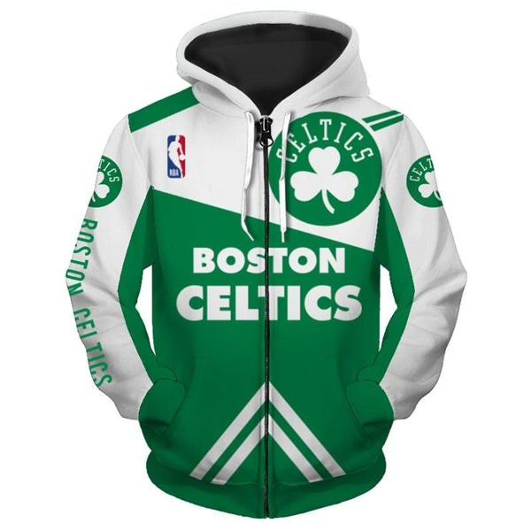 NBA Boston Celtics White Green Alternate Logo Zip Up Hoodie AOP Shirt ath-hd-0607