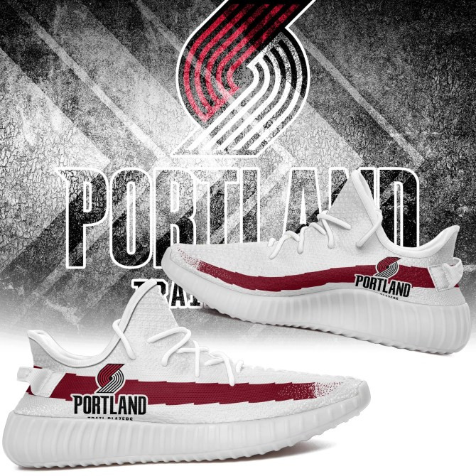 NBA Portland Trail Blazers White Red Yeezy Boost Sneakers Shoes ah-yz-0707