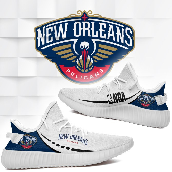 NBA New Orleans Pelicans White Navy Limited Yeezy Boost Sneakers Shoes ah-yz-0707