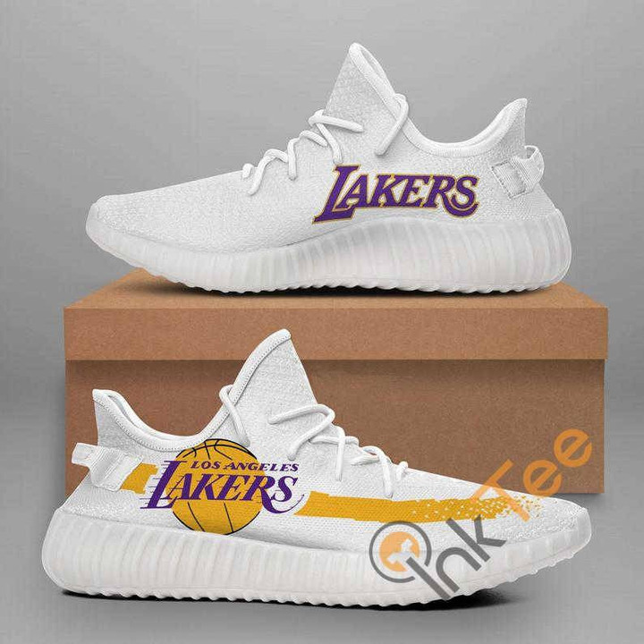 NBA Los Angeles Lakers White Gold Yeezy Boost Sneakers V6 Shoes ah-yz-0707
