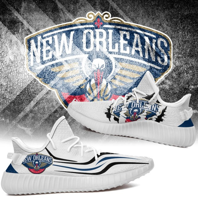 NBA New Orleans Pelicans White Scratch Yeezy Boost Sneakers V2 Shoes ah-yz-0707
