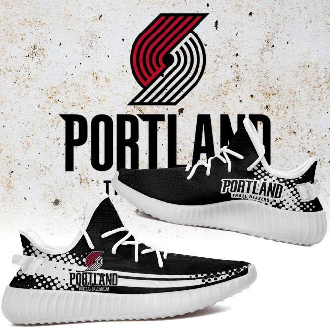 NBA Portland Trail Blazers Black White Yeezy Boost Sneakers Shoes ah-yz-0707