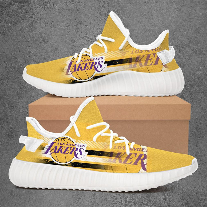 NBA Los Angeles Lakers Gold Black Yeezy Boost Sneakers V5 Shoes ah-yz-0707