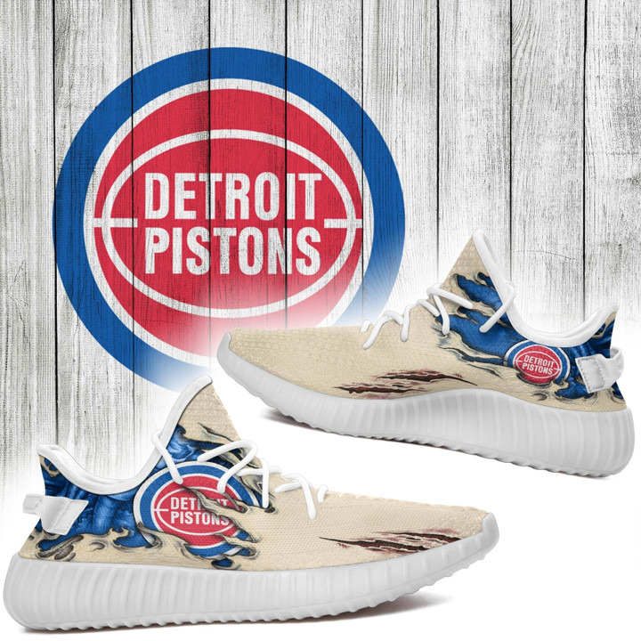 NBA Detroit Pistons Cream Blue Scratch Yeezy Boost Sneakers Shoes ah-yz-0707