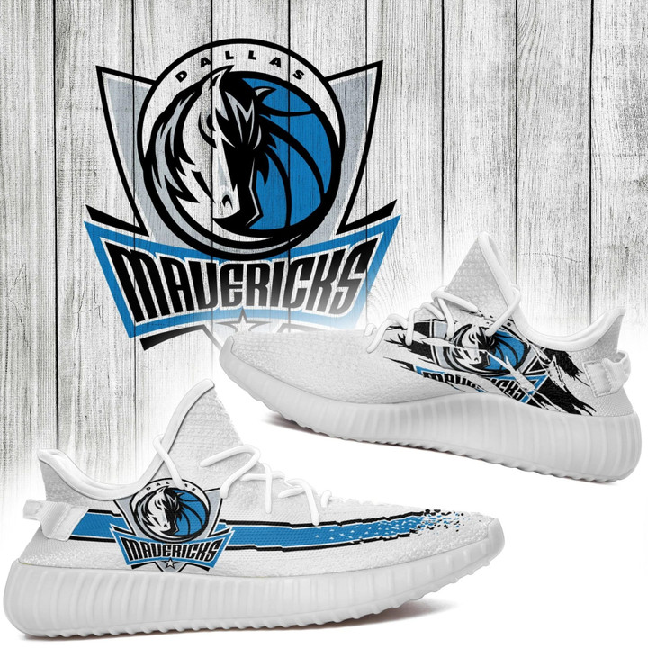 NBA Dallas Mavericks White Blue Scratch Yeezy Boost Sneakers Shoes ah-yz-0707
