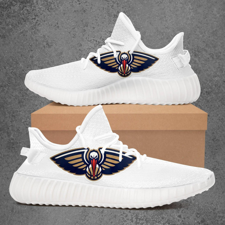 NBA New Orleans Pelicans White Yeezy Boost Sneakers Shoes ah-yz-0707