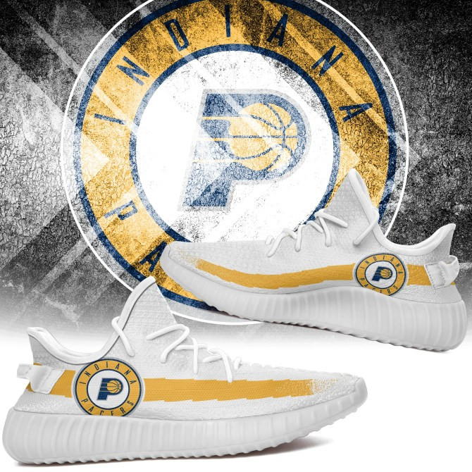 NBA Indiana Pacers White Gold Yeezy Boost Sneakers Shoes ah-yz-0707