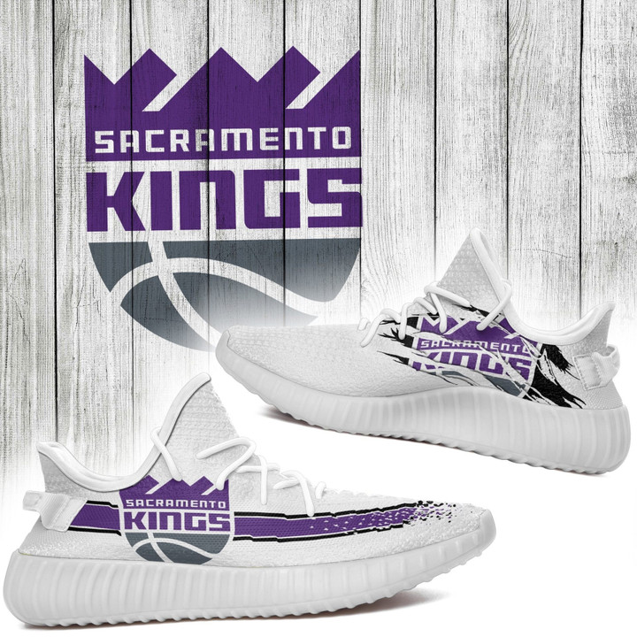 NBA Sacramento Kings White Purple Scratch Yeezy Boost Sneakers Shoes ah-yz-0707