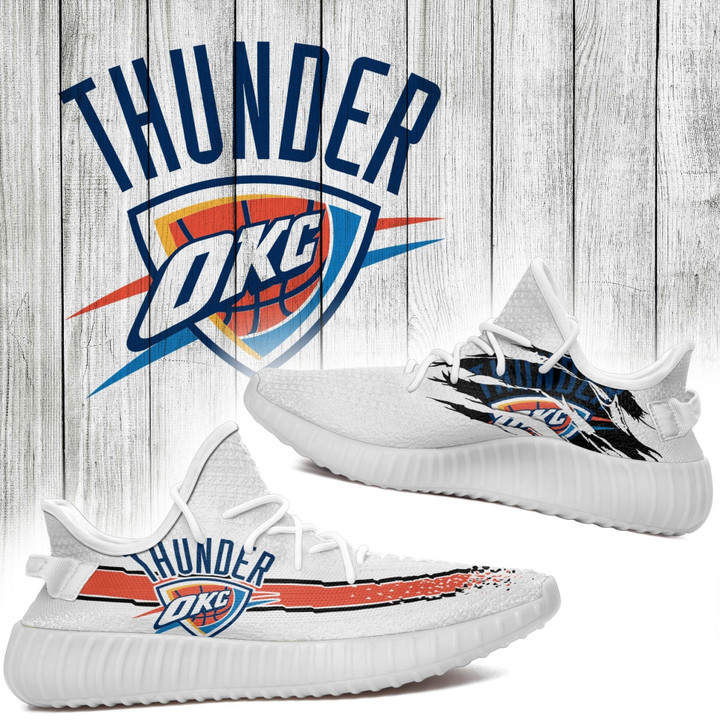 NBA Oklahoma City Thunder White Orange Scratch Yeezy Boost Sneakers Shoes ah-yz-0707