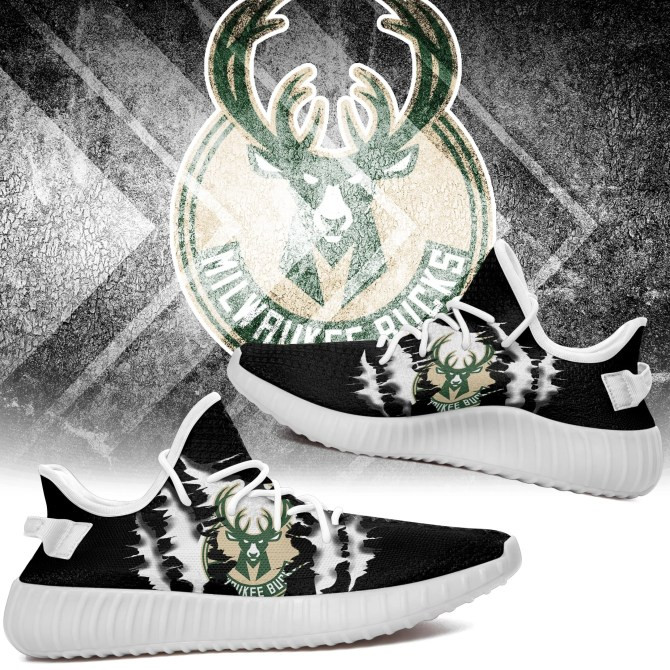 NBA Milwaukee Bucks Black Scratch Yeezy Boost Sneakers Shoes ah-yz-0707