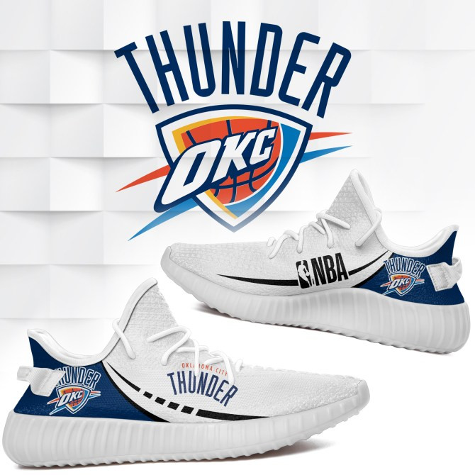 NBA Oklahoma City Thunder White Navy Blue Yeezy Boost Sneakers Shoes ah-yz-0707