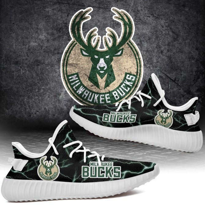 NBA Milwaukee Bucks Green Lightning Black Yeezy Boost Sneakers Shoes ah-yz-0707