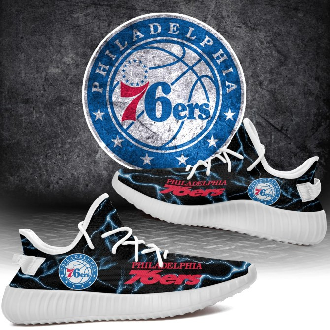 NBA Philadelphia 76ers Blue Black Lightning Yeezy Boost Sneakers Shoes ah-yz-0707