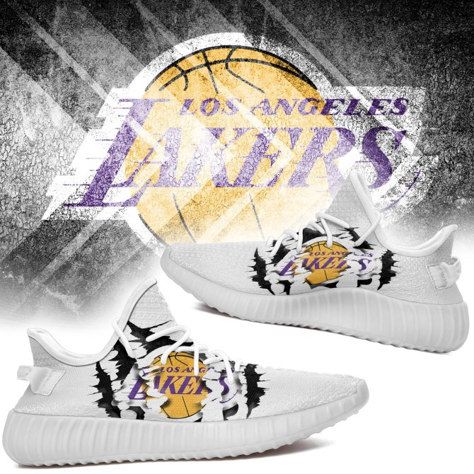 NBA Los Angeles Lakers White Scratch Yeezy Boost Sneakers Shoes ah-yz-0707
