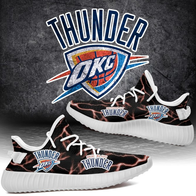 NBA Oklahoma City Thunder Orange Lightning Black Yeezy Boost Sneakers Shoes ah-yz-0707