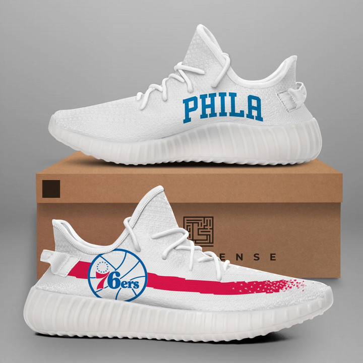 NBA Philadelphia 76ers White Red Yeezy Boost Sneakers Shoes ah-yz-0707