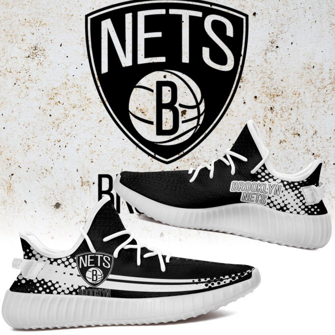 NBA Brooklyn Nets Black White Yeezy Boost Sneakers Shoes ah-yz-0707