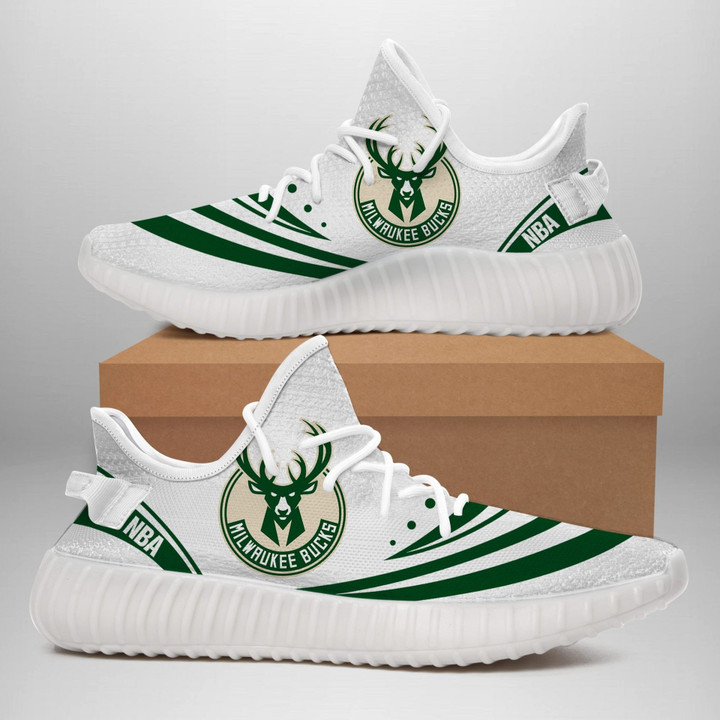 NBA Milwaukee Bucks White Green Yeezy Boost Sneakers V5 Shoes ah-yz-0707