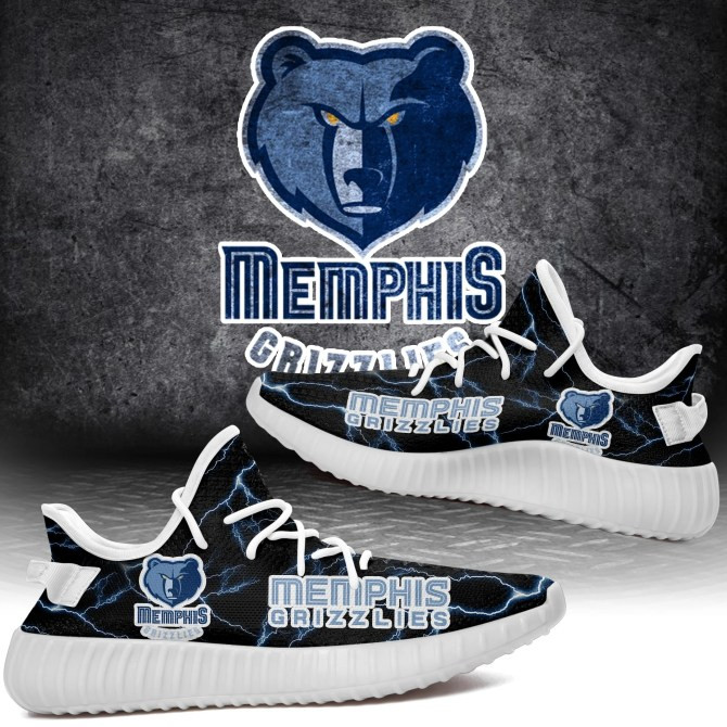 NBA Memphis Grizzlies Blue Black Lightning Yeezy Boost Sneakers Shoes ah-yz-0707
