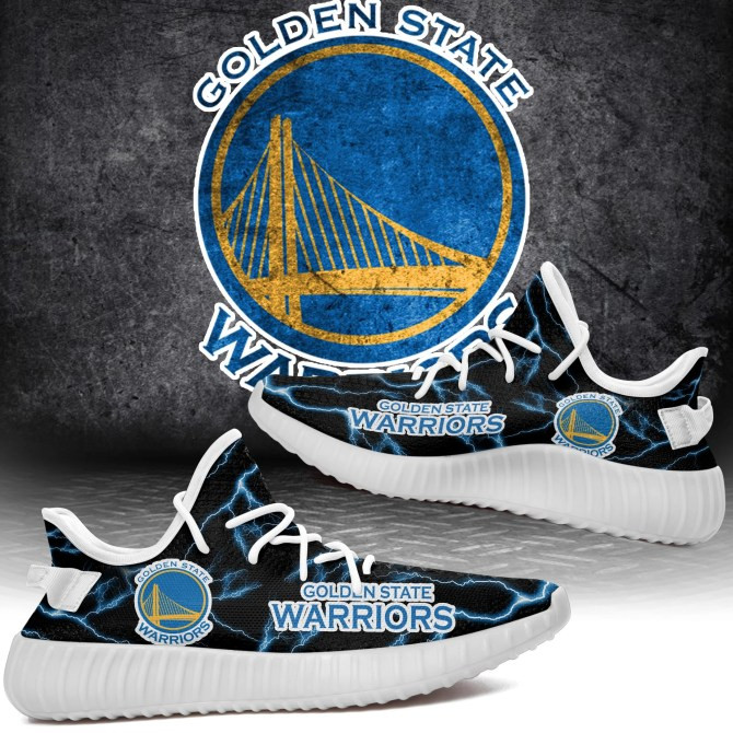 NBA Golden State Warriors Blue Black Lightning Yeezy Boost Sneakers Shoes ah-yz-0707