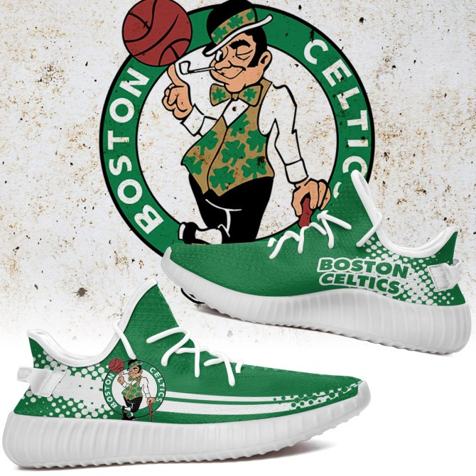 NBA Boston Celtics Green White Yeezy Boost Sneakers V2 Shoes ah-yz-0707