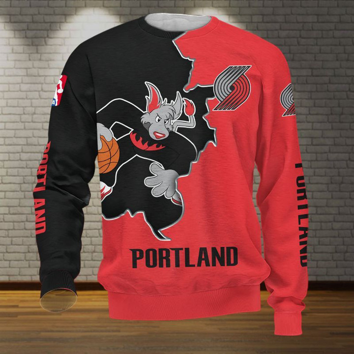 NBA Portland Trail Blazers Red Black Mascot Sweatshirt AOP Shirt ath-sw-0807